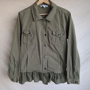 NorthStyle Khaki Green Zip and Snap Jacket with Ruffle Bottom Size L